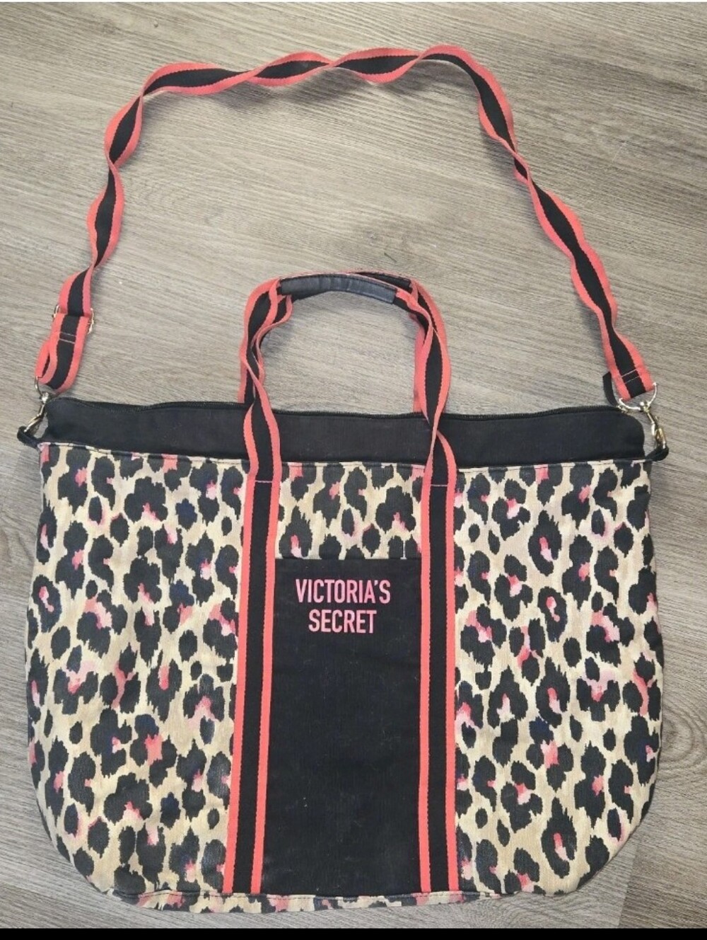 Victoria's Secret Leopard Tote with Pink and Black Accents
